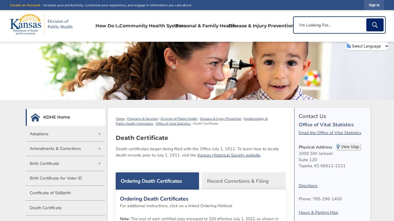 Death Certificate | KDHE, KS - Kansas